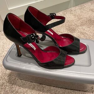 Manolo Blahnik black patent sandals